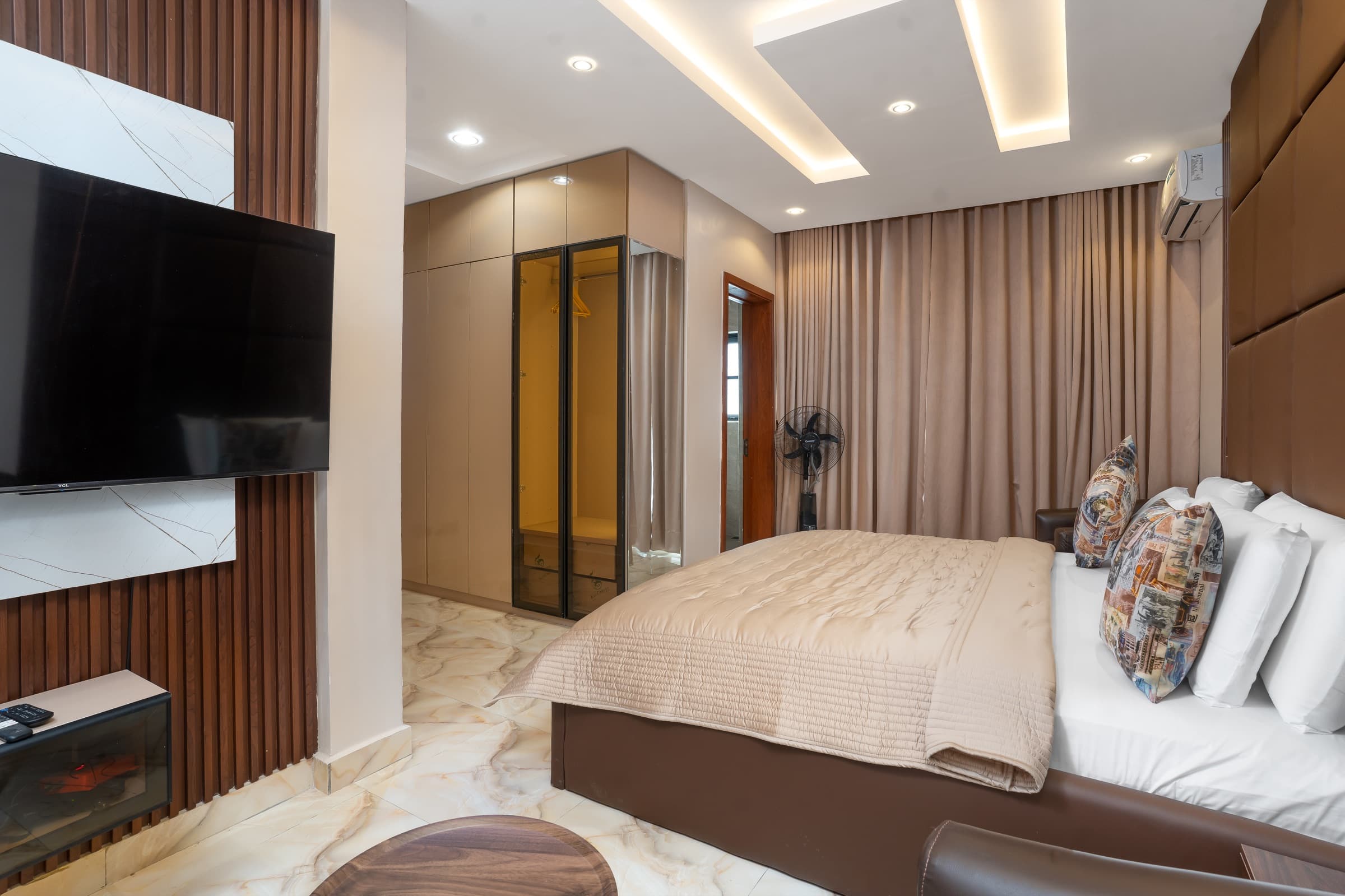 Third bedroom with wardrobe and marble flooring
